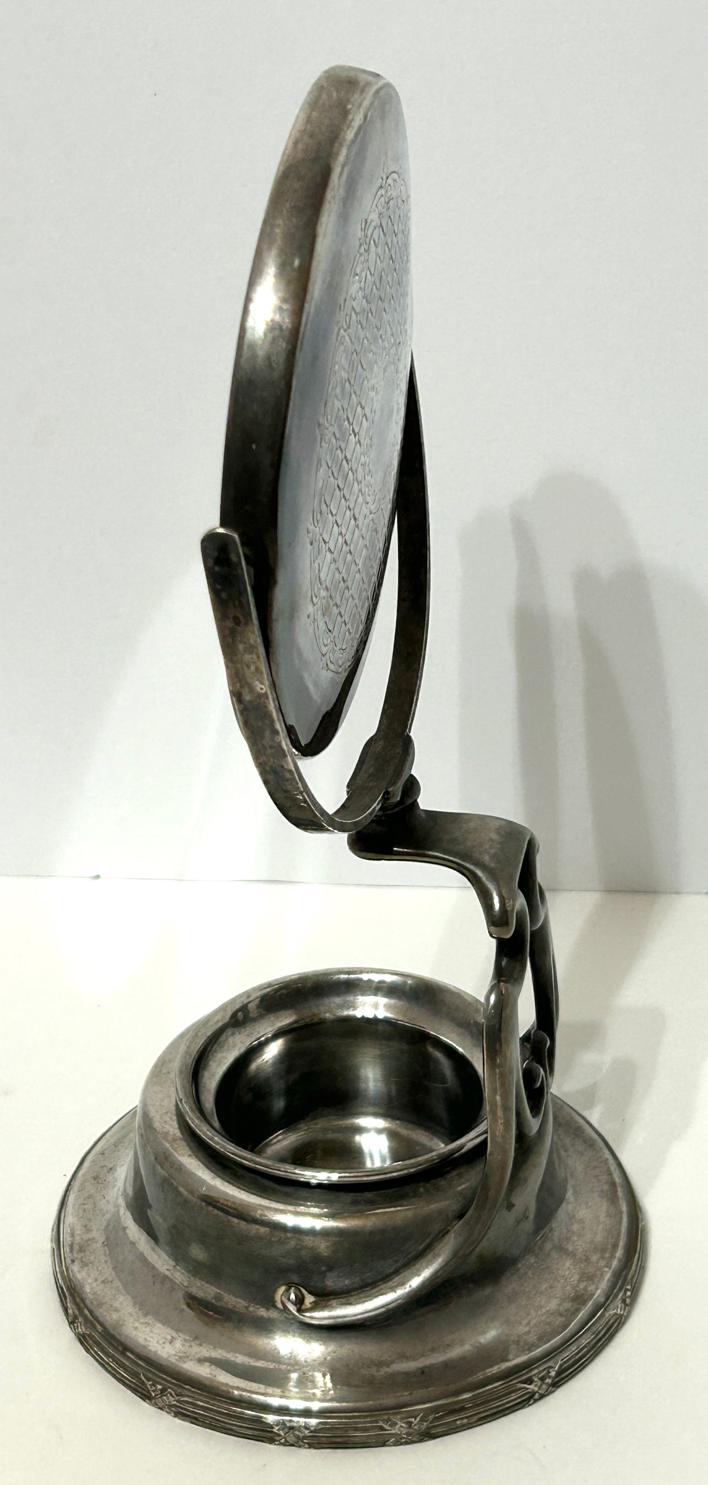 ANTIQUE 1800'S SILVERPLATE SHAVING MIRROR ON STAND
