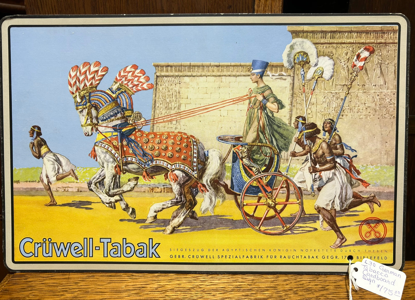 CARDBOARD GERMAN CRUWELL-TABAK TOBACCO STAND UP SIGN WITH CHARIOT SCENE