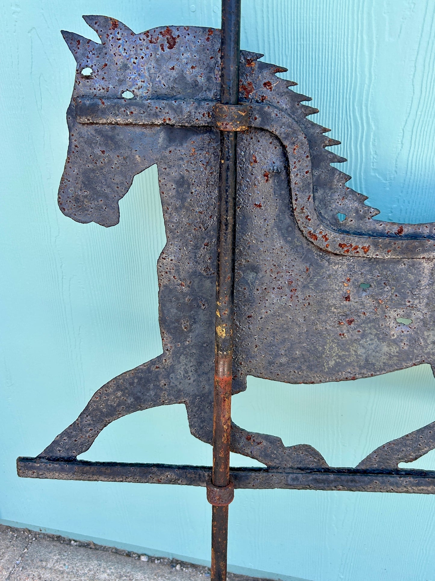 EARLY LARGE HAND FORGED WEATHER VANE OF HORSE