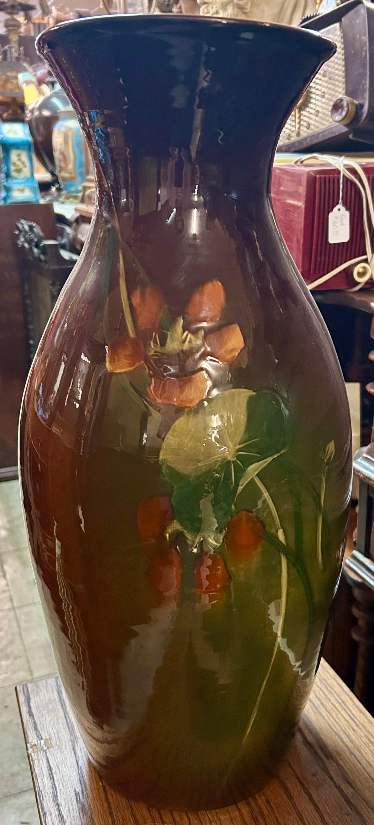 WELLER OR OWENS LARGE HAND PAINTED POTTERY VASE