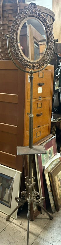 ANTIQUE FLOOR SHAVING MIRROR BRASS STAND