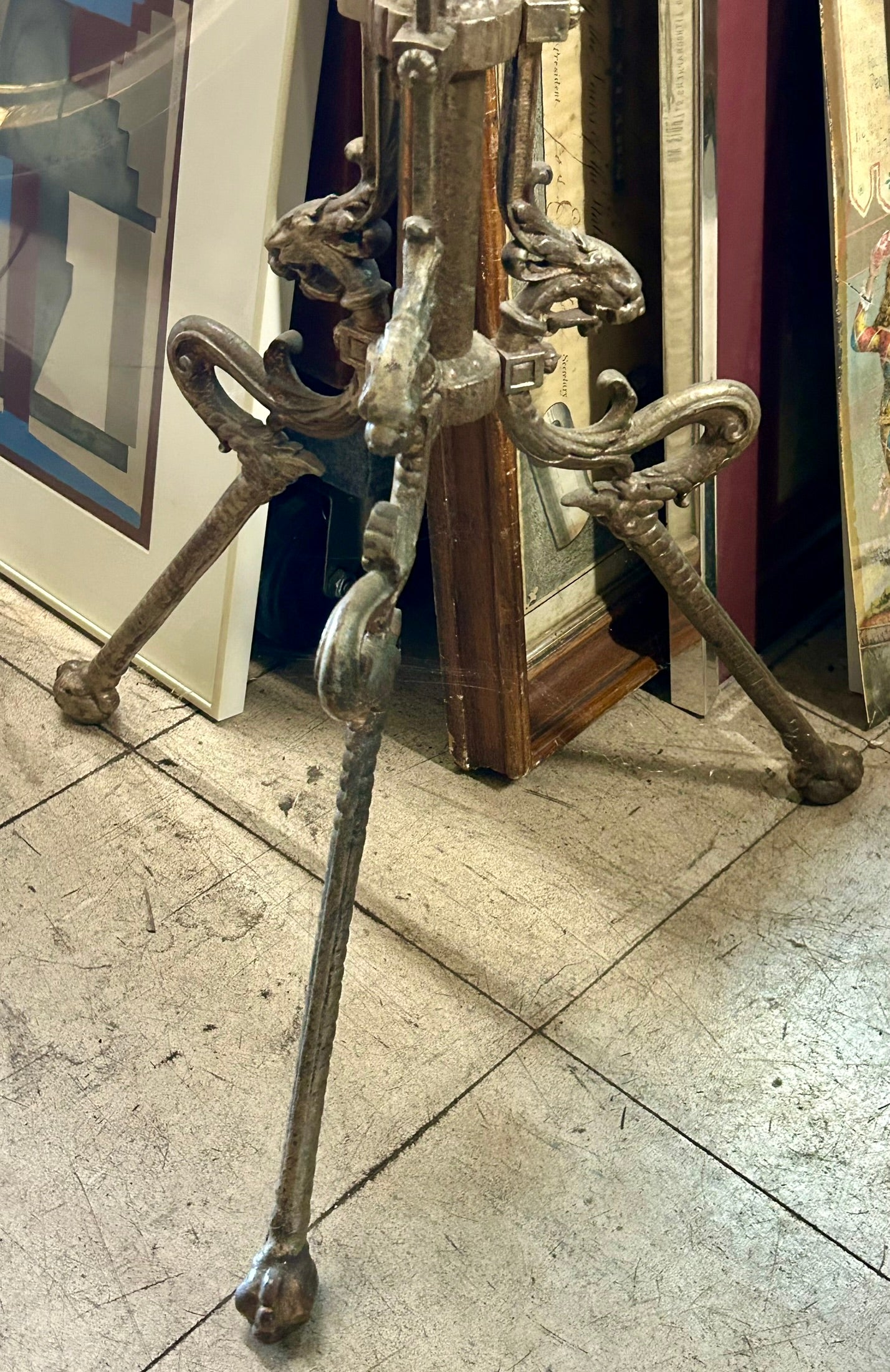 ANTIQUE FLOOR SHAVING MIRROR BRASS STAND