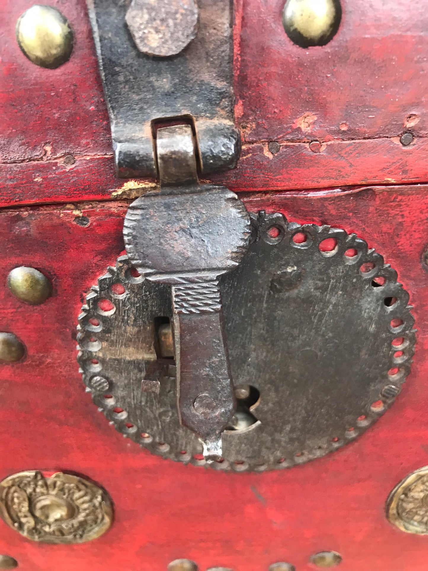 1700'S RED LEATHER TRUNK