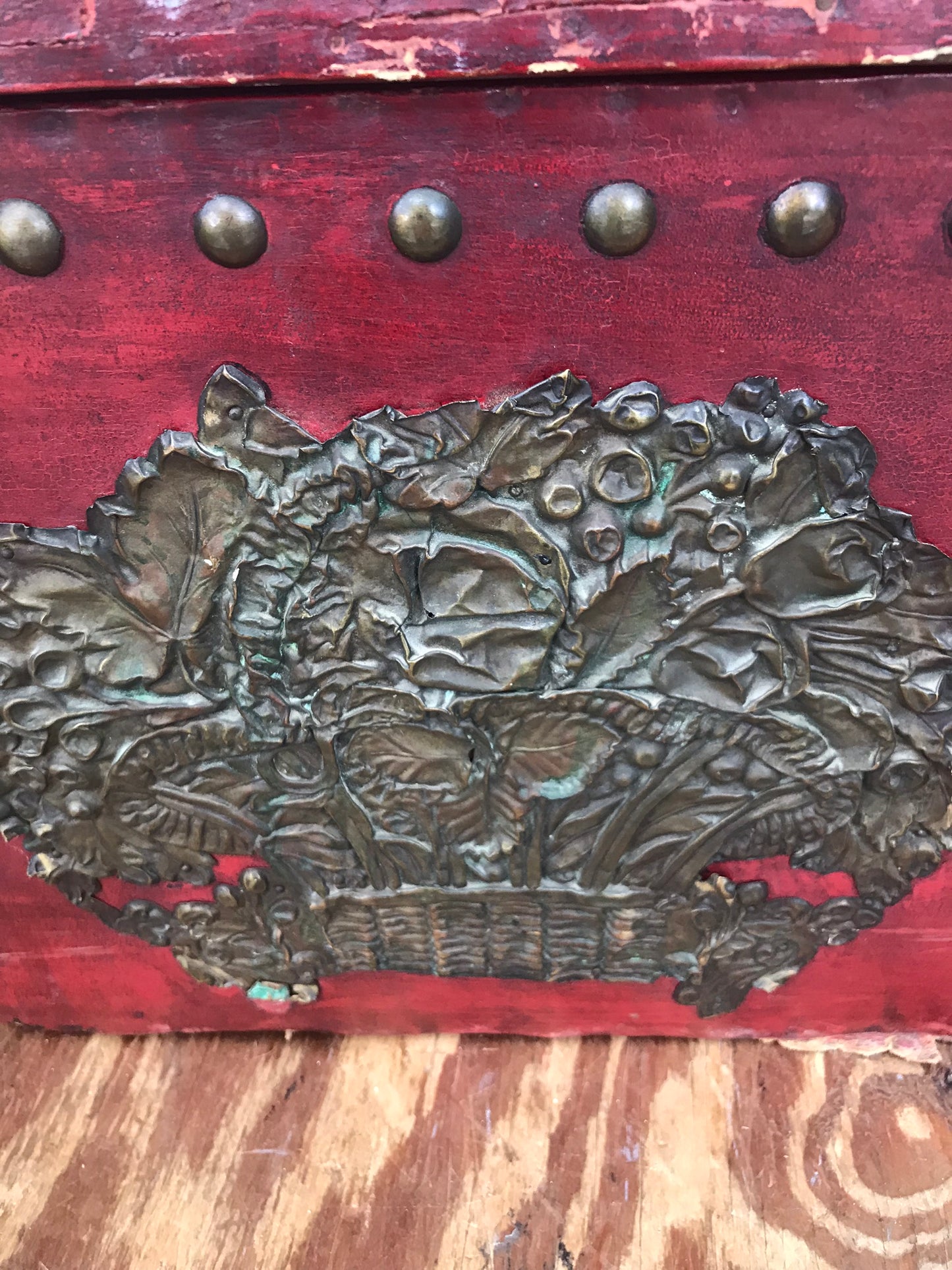 1700'S RED LEATHER TRUNK