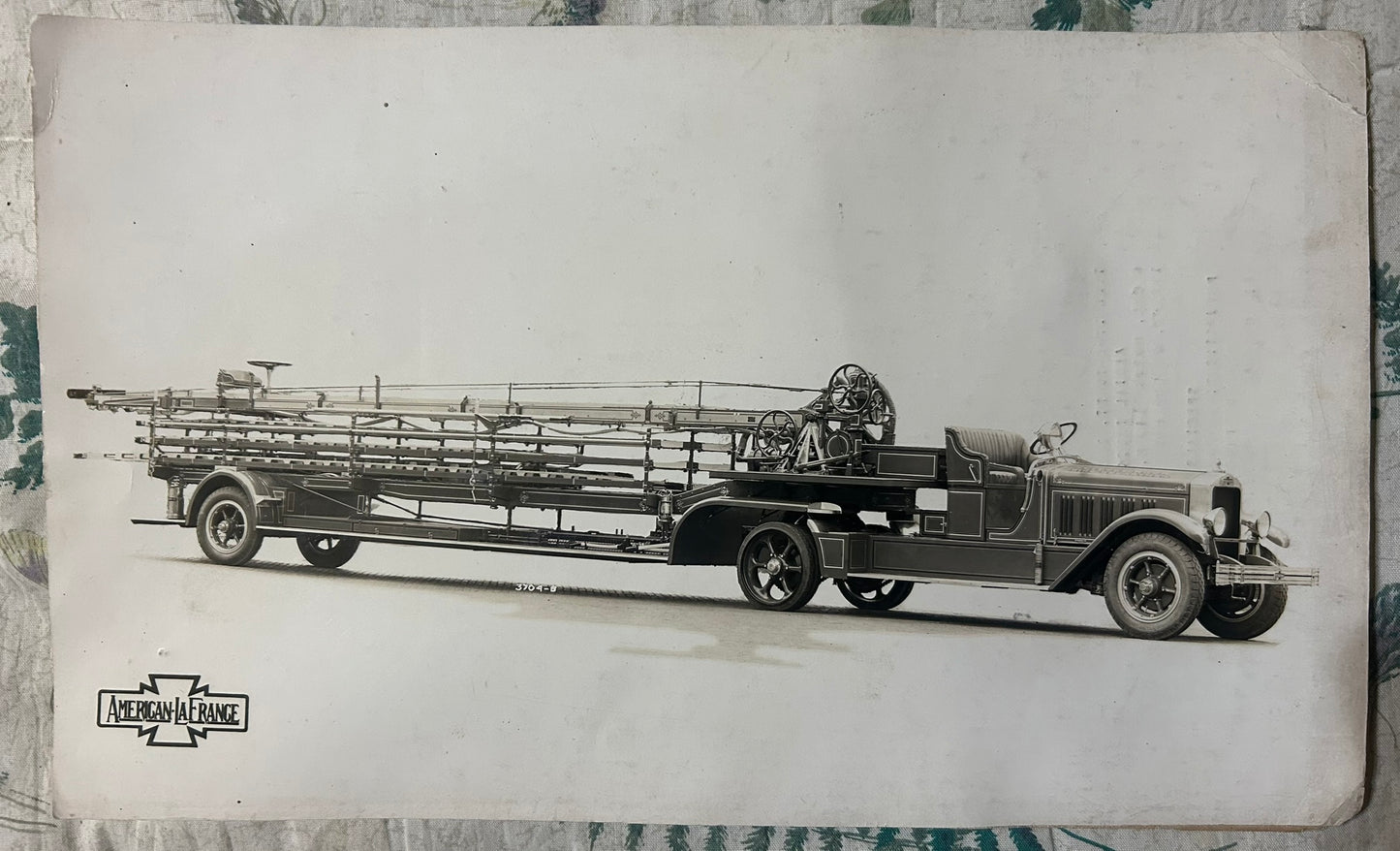 AMERICAN LA FRANCE EARLY 8" X 13' AERIAL TRUCK ADVERTISING PHOTOGRAPH