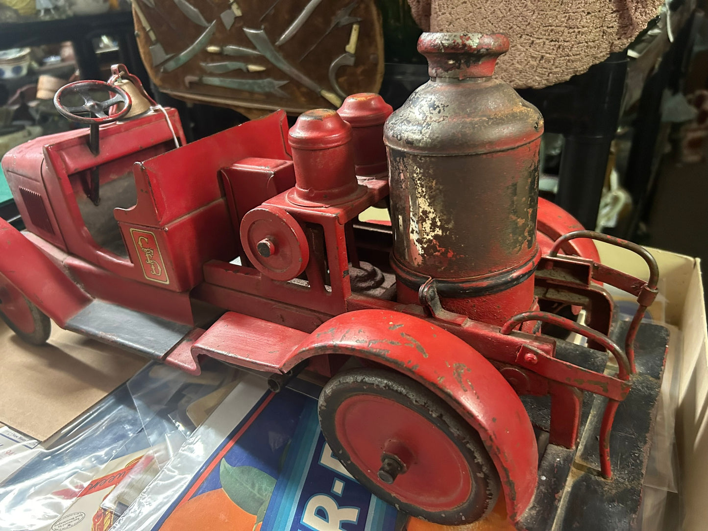 BUDDY L FIRE TRUCK WITH VERTICAL TANK