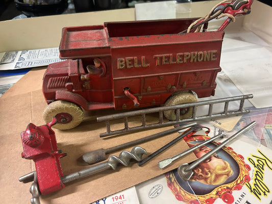 RED HUBLEY BELL TELEPHON CAST IRON TOY TRUCK