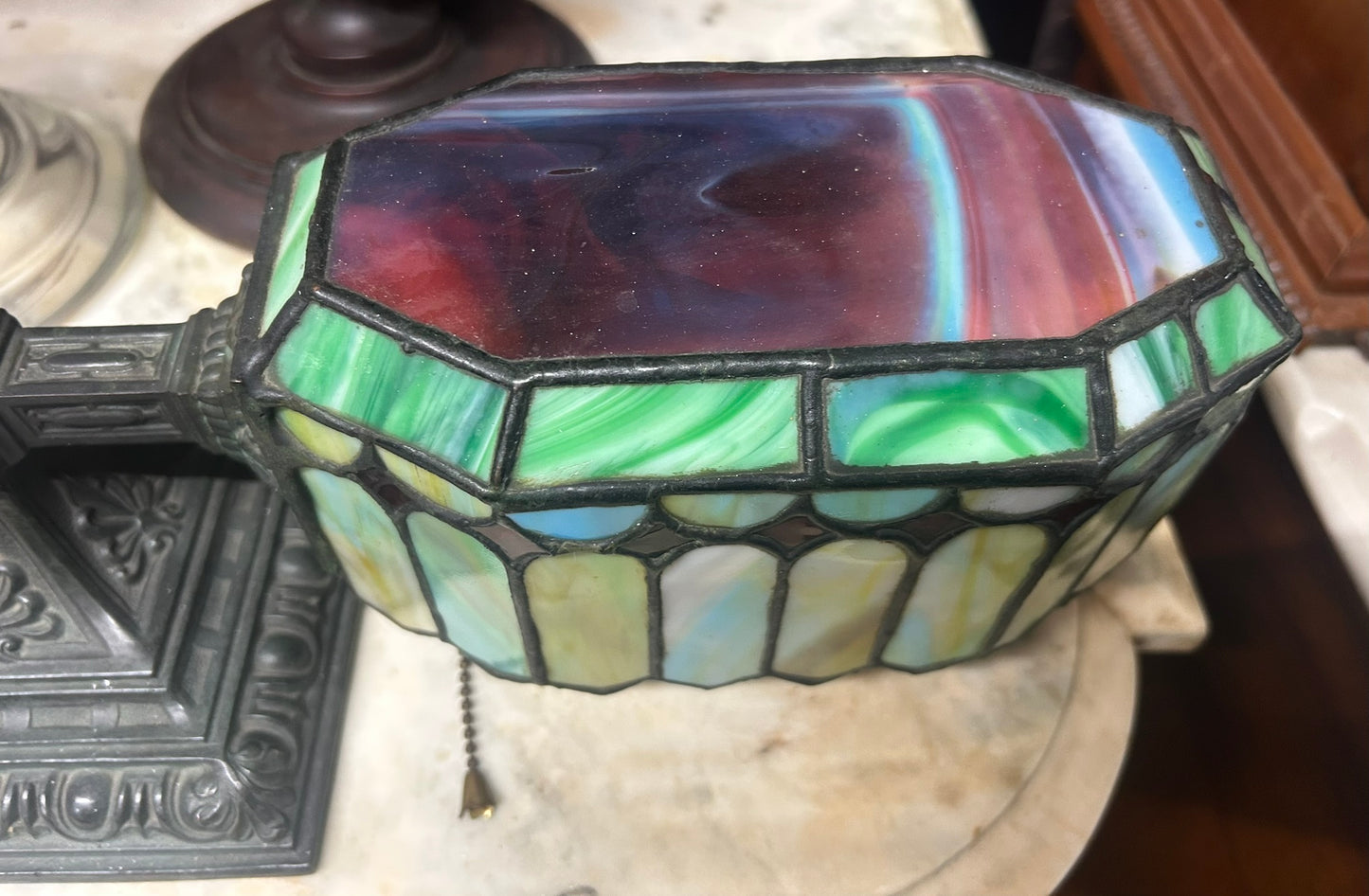 ANTIQUE LEADED STAIN GLASS PIANO OR DESK LAMP