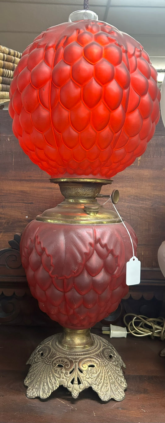 GONE WITH THE WIND ANTIQUE RED SATIN ARTICHOKE DESIGN LAMP