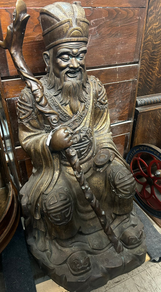 LARGE BRONZE CHINESE FIGURE OF GOD OF PROSPERITY