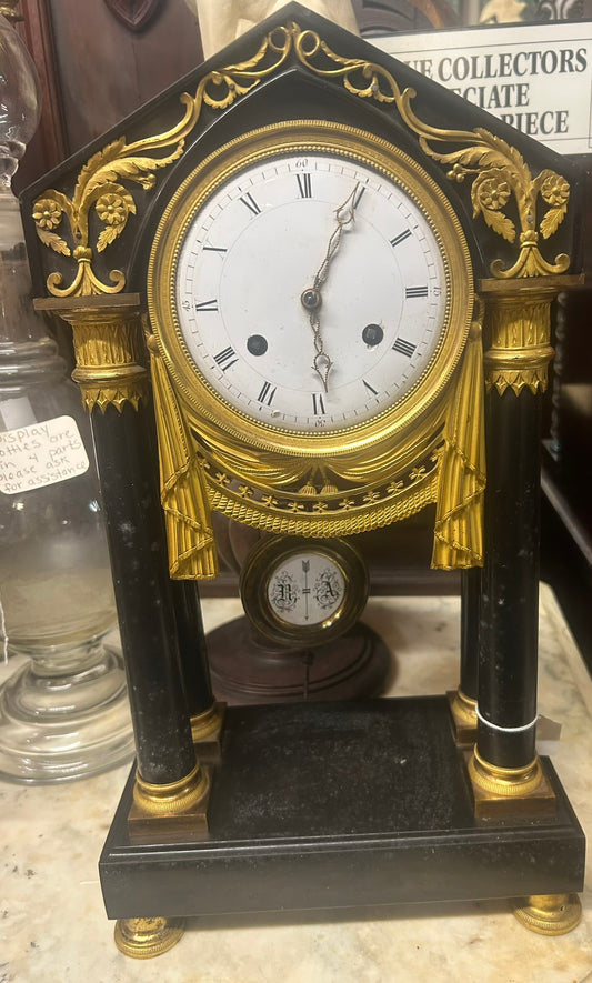 ANTIQUE SLATE 1800'S PORTICO CLOCK