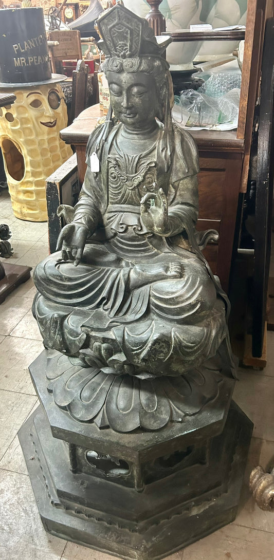 LARGE ANTIQUE JAPANESE BRONZE FIGURE OF GODDESS OF MERCY