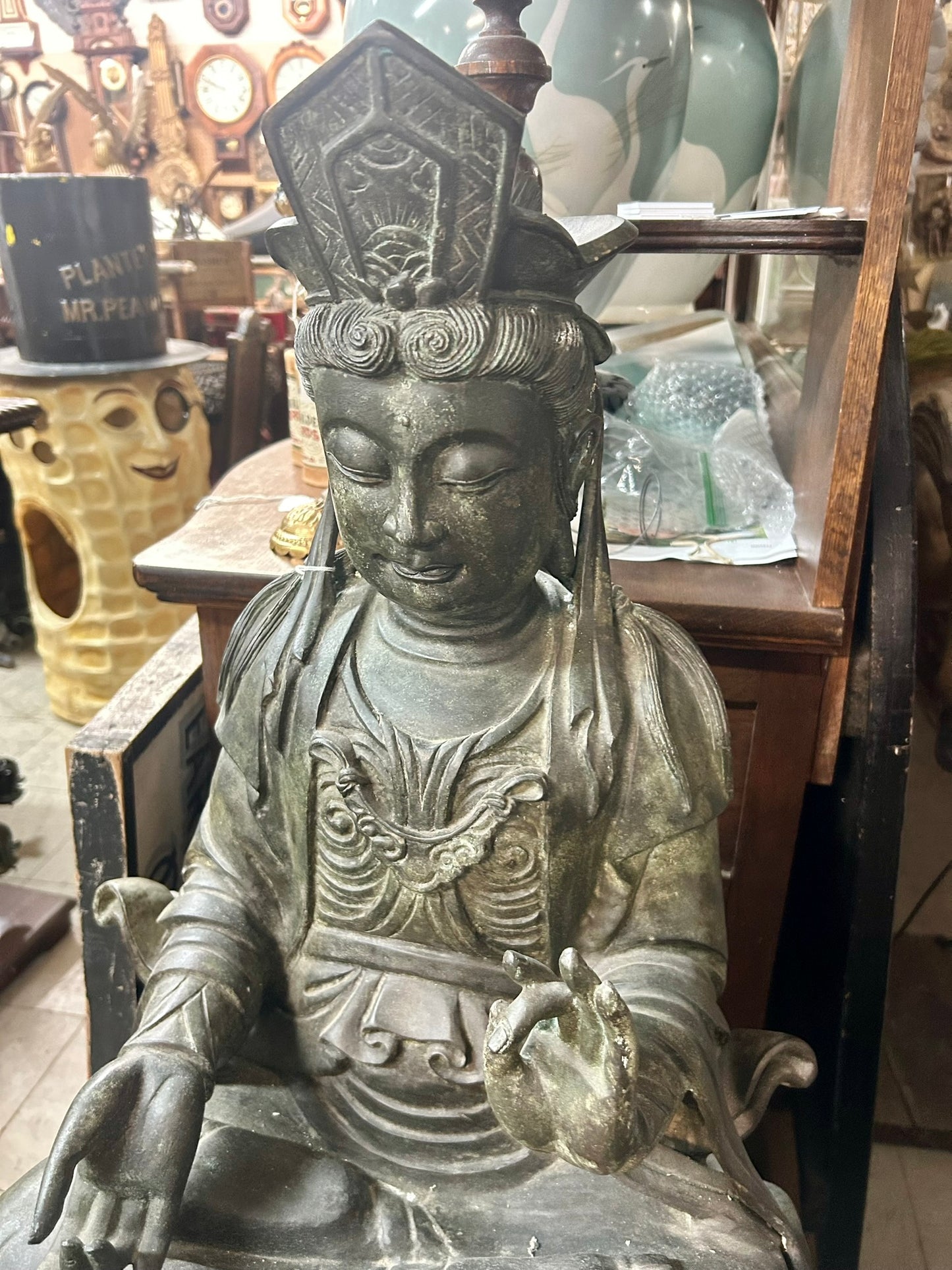 LARGE ANTIQUE JAPANESE BRONZE FIGURE OF GODDESS OF MERCY