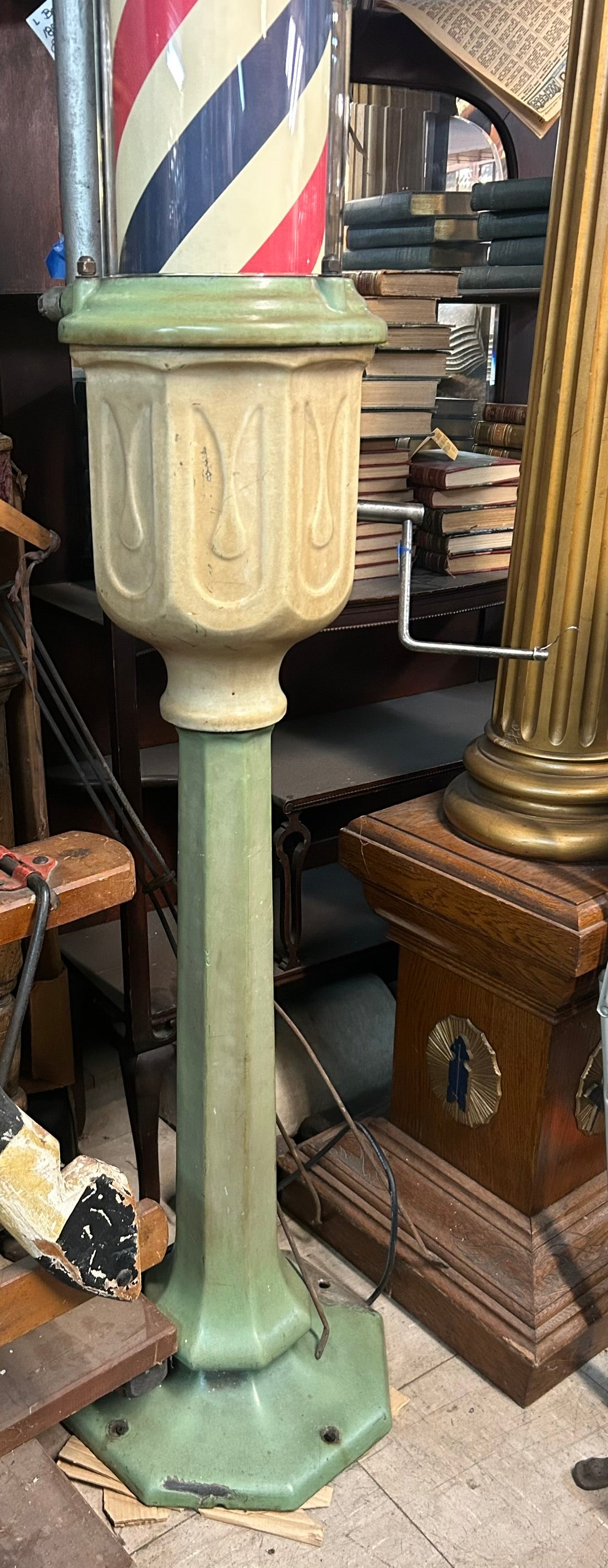 ANTIQUE WIND UP FLOOR MODEL BARBER POLE