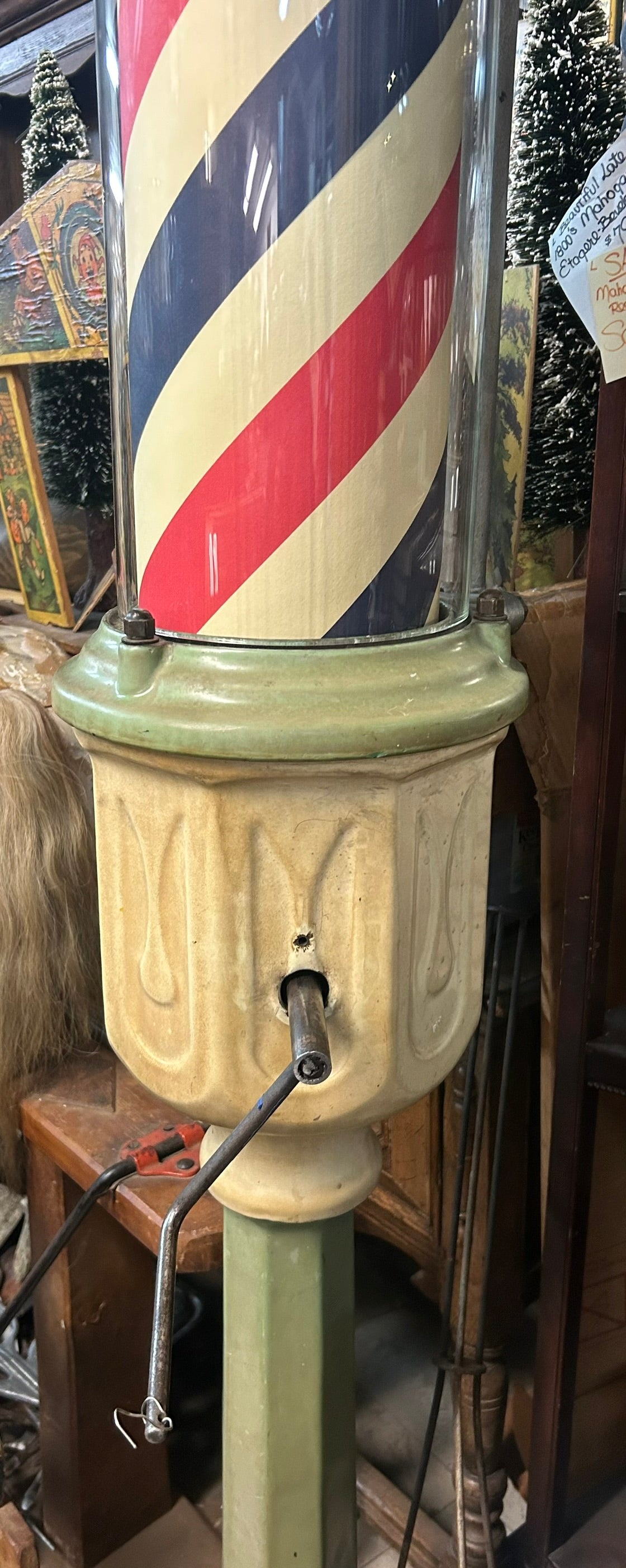 ANTIQUE WIND UP FLOOR MODEL BARBER POLE