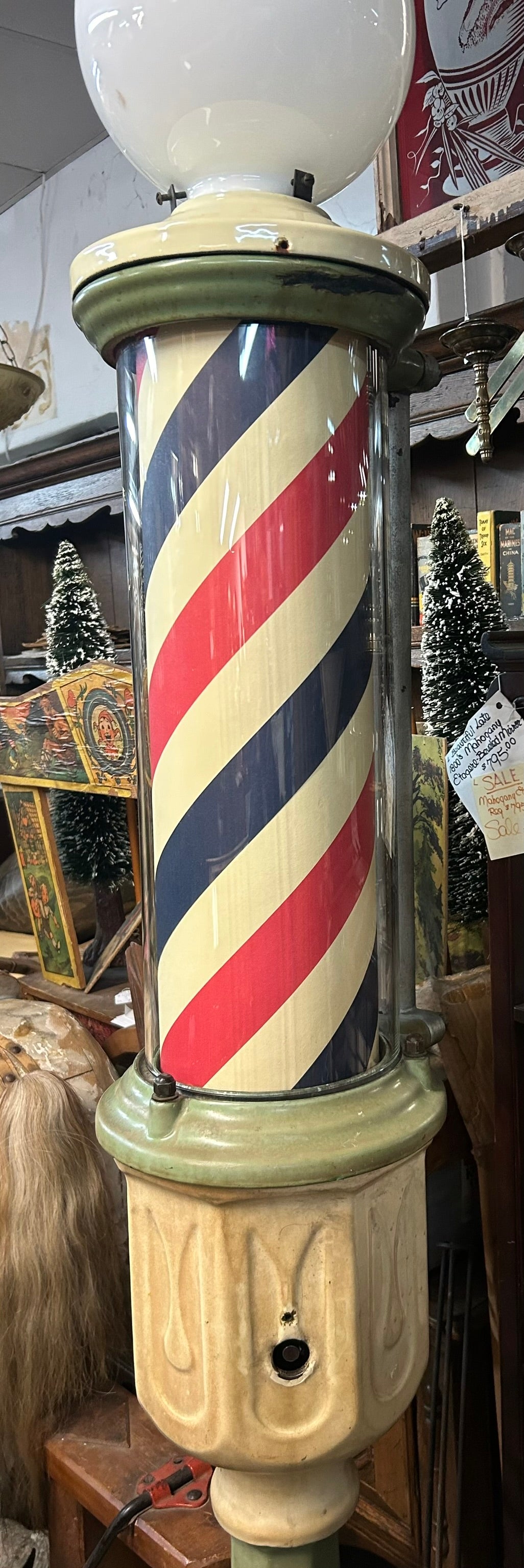 ANTIQUE WIND UP FLOOR MODEL BARBER POLE