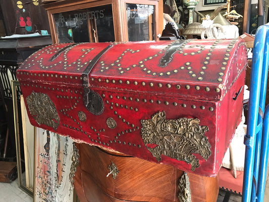 1700'S RED LEATHER TRUNK