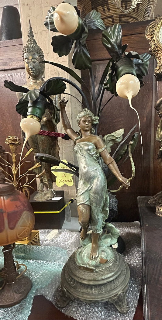 ART NOVEAU FIGURAL ANTIQUE LAMP OF DIANE