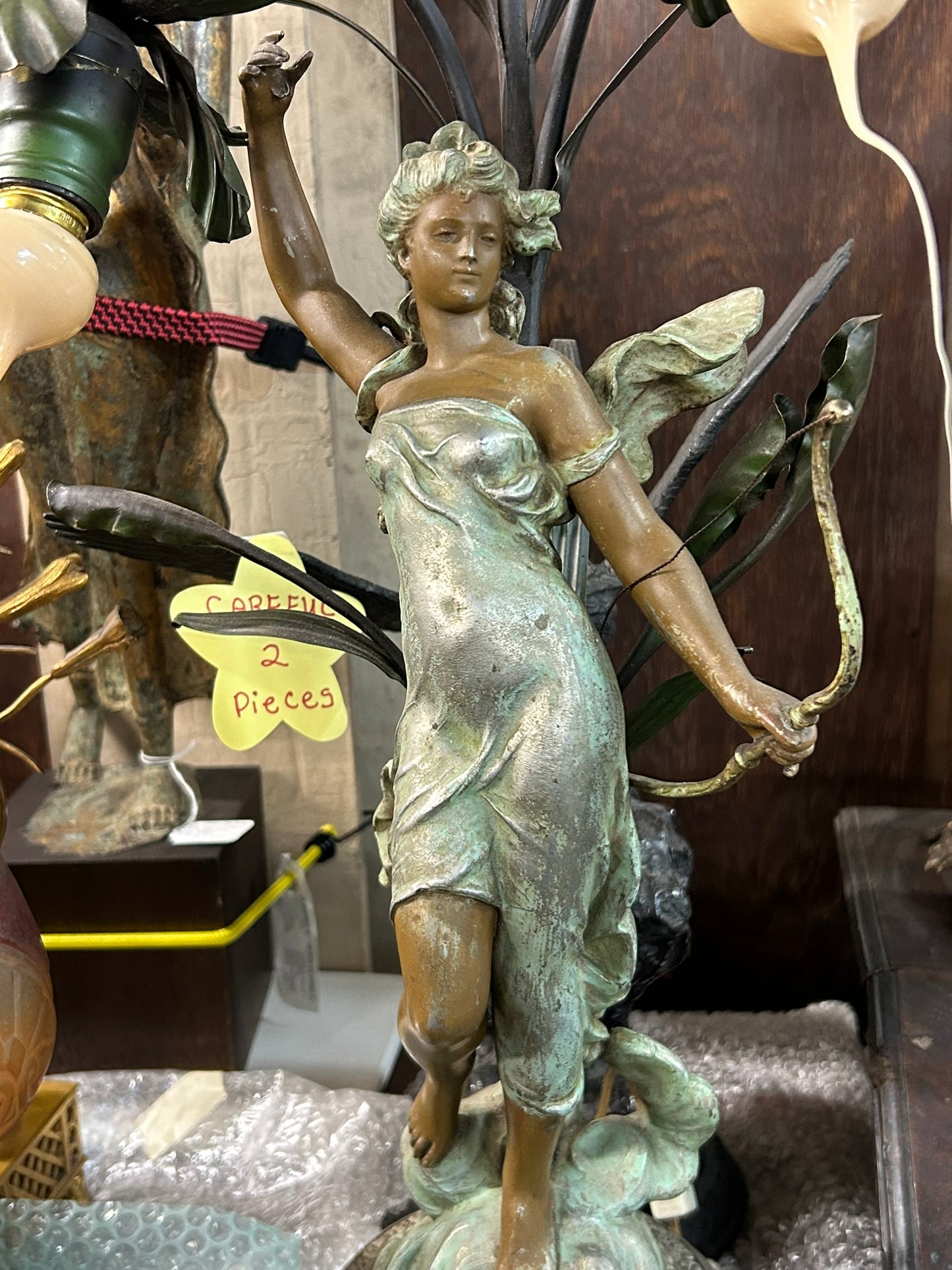 ART NOVEAU FIGURAL ANTIQUE LAMP OF DIANE