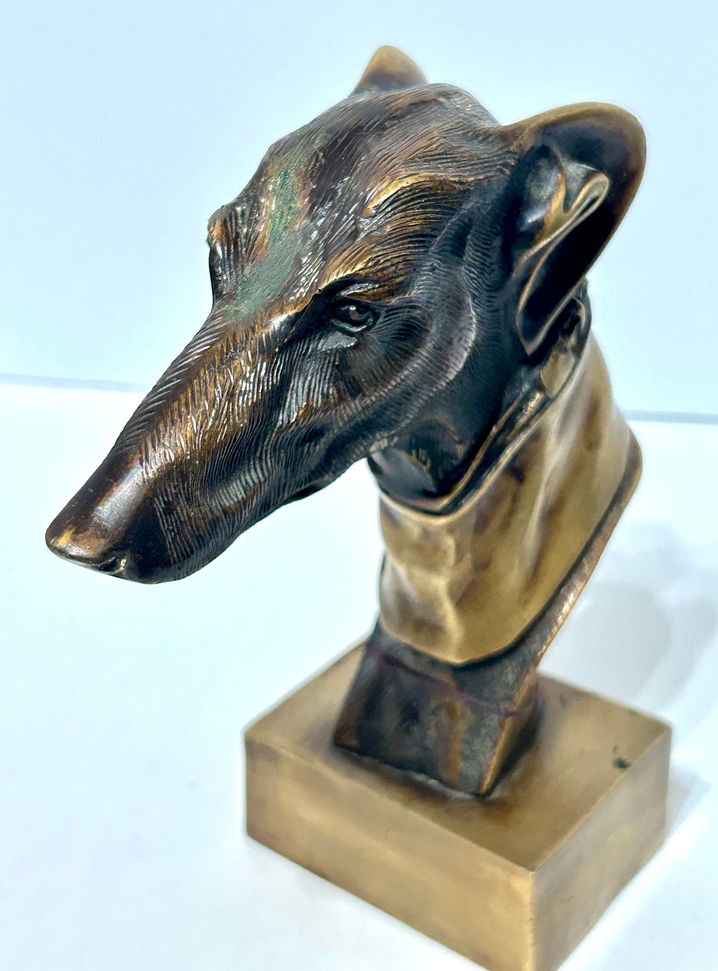 GREYHOUND BRONZE DOG HEAD STATUE