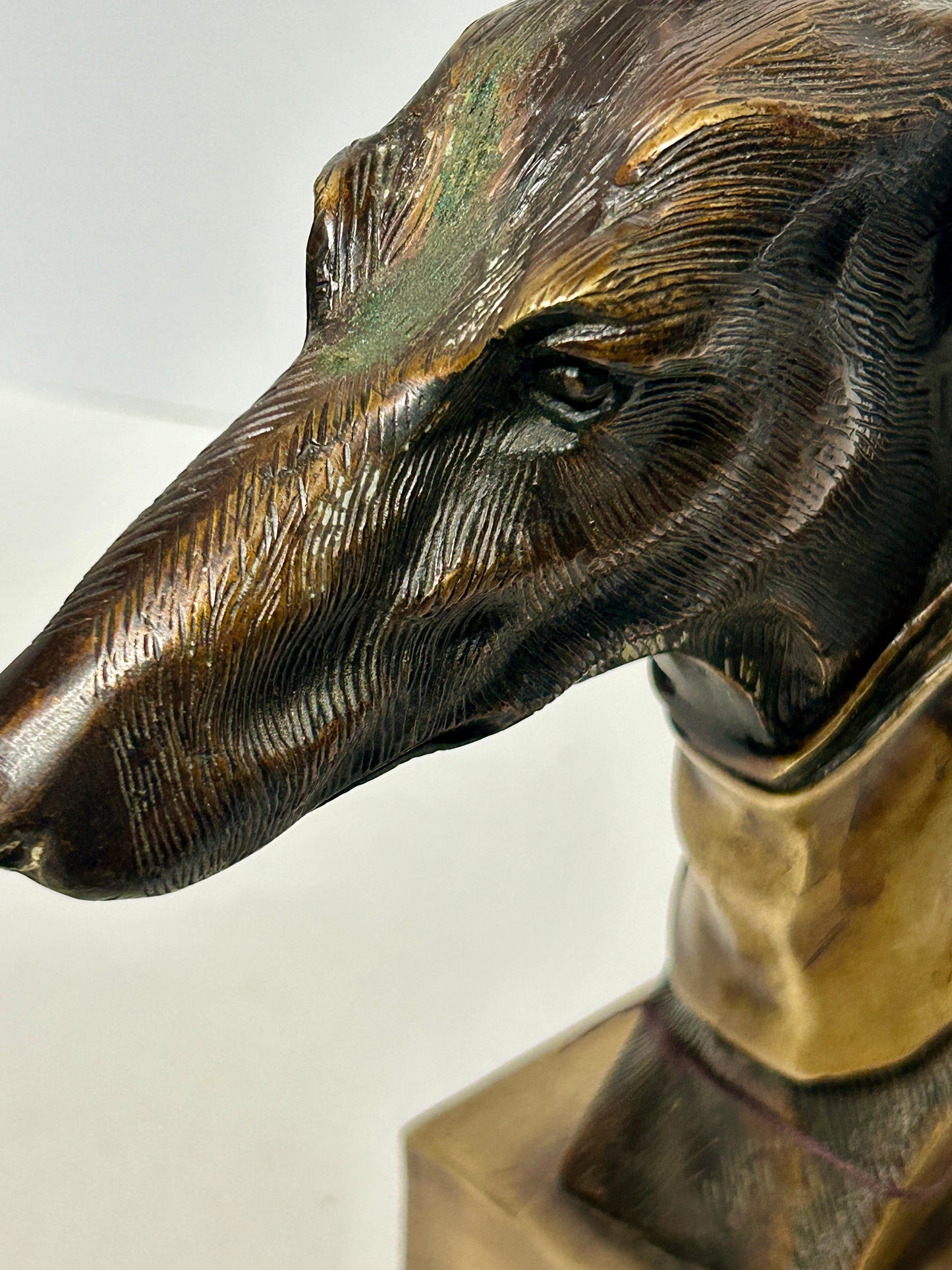 GREYHOUND BRONZE DOG HEAD STATUE