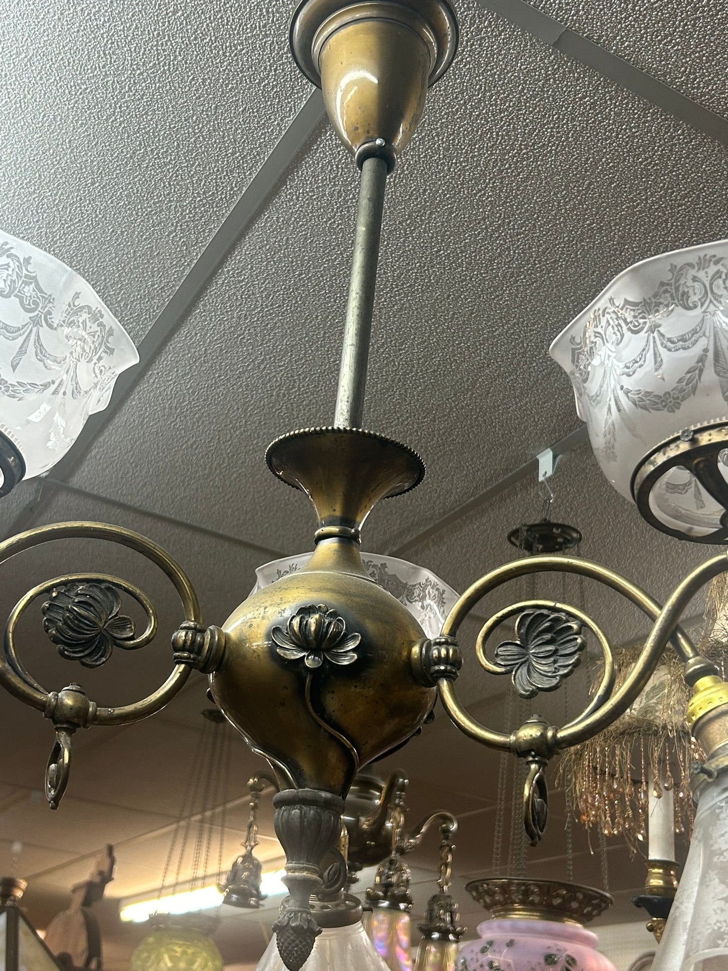 ANTIQUE ART NOUVEAU CEILING LIGHT FIXTURE