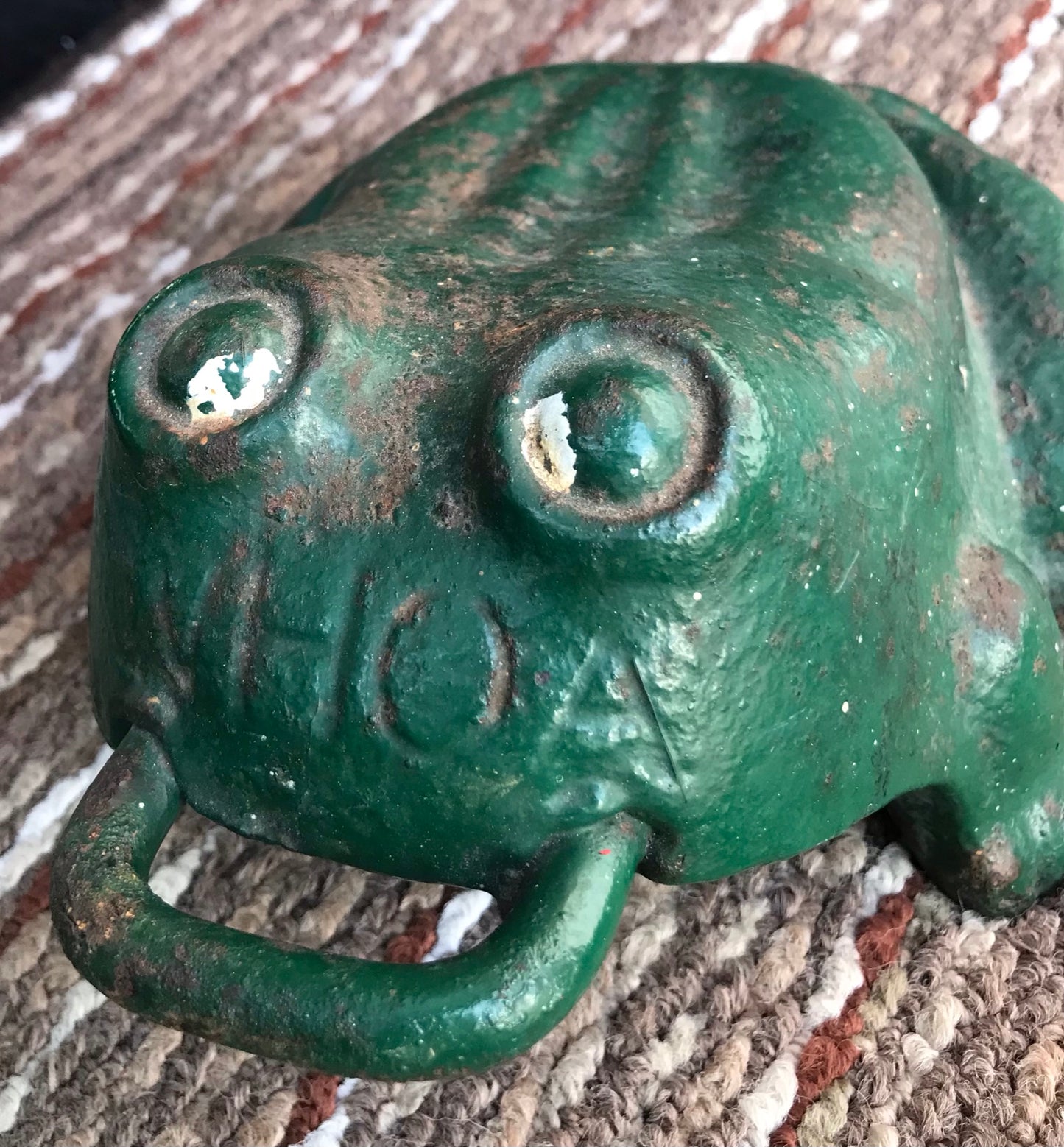 ANTIQUE IRON LARGE FIGURAL FROG HORSE TEAM DROP WEIGHT