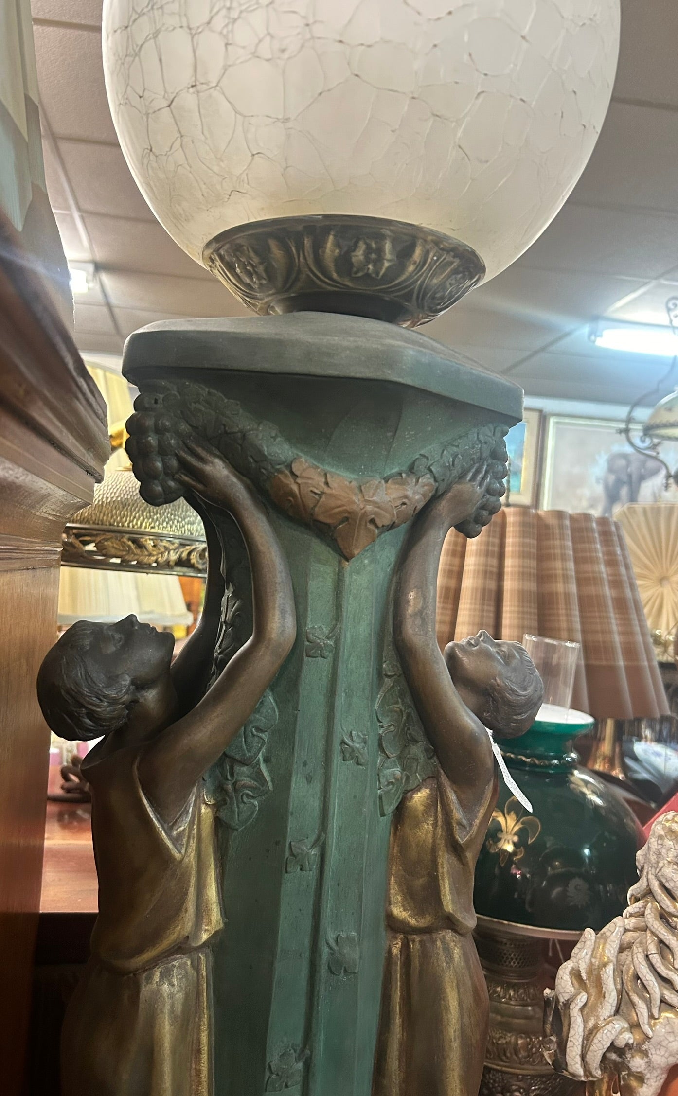 ANTIQUE DOUBLE LADY LARGE FIGURAL TABLE LAMP