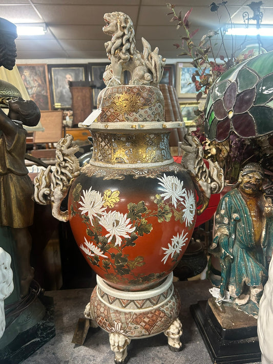 ANTIQUE TALL SATSUMA URN