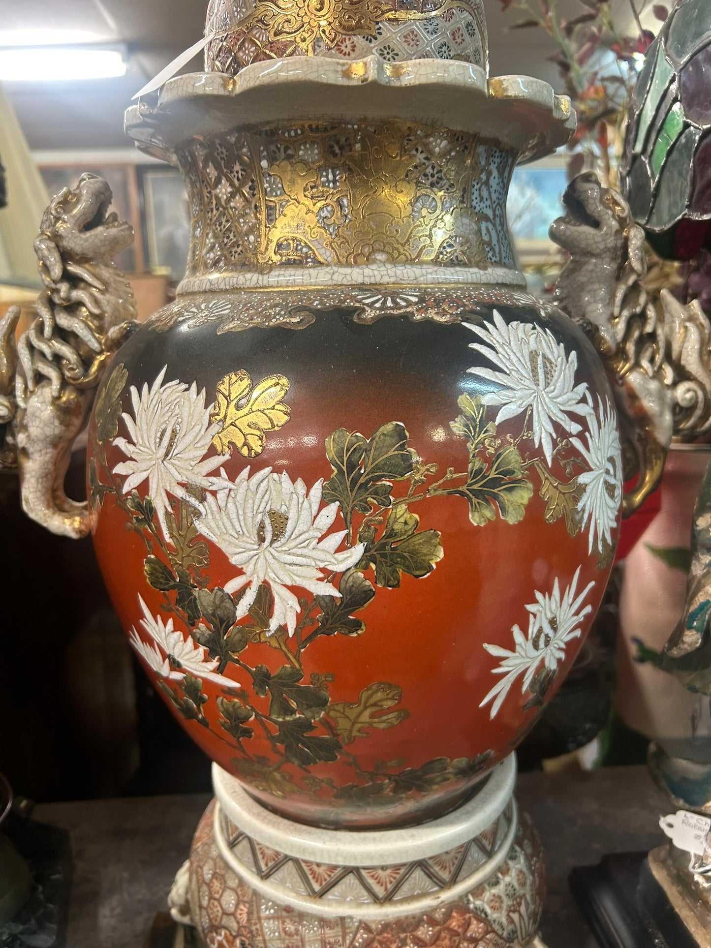 ANTIQUE TALL SATSUMA URN