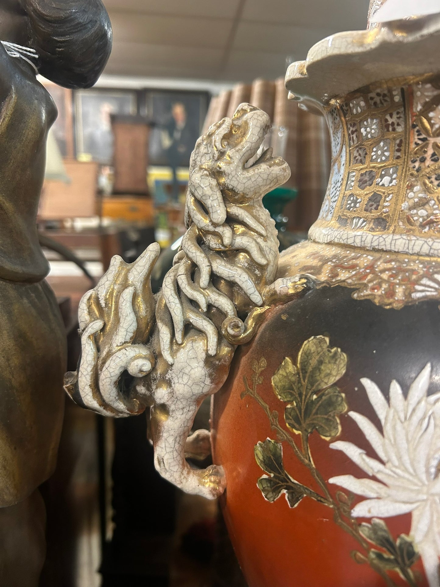 ANTIQUE TALL SATSUMA URN
