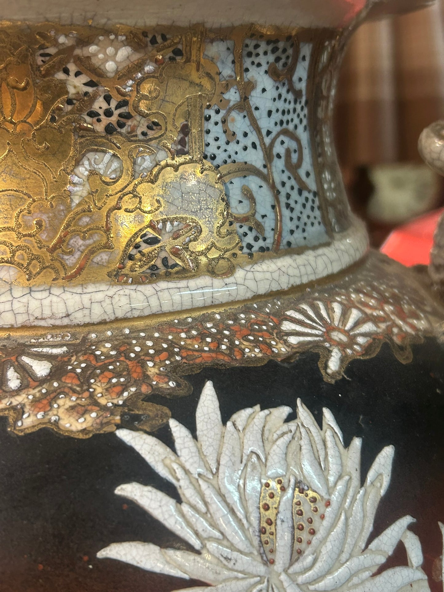 ANTIQUE TALL SATSUMA URN