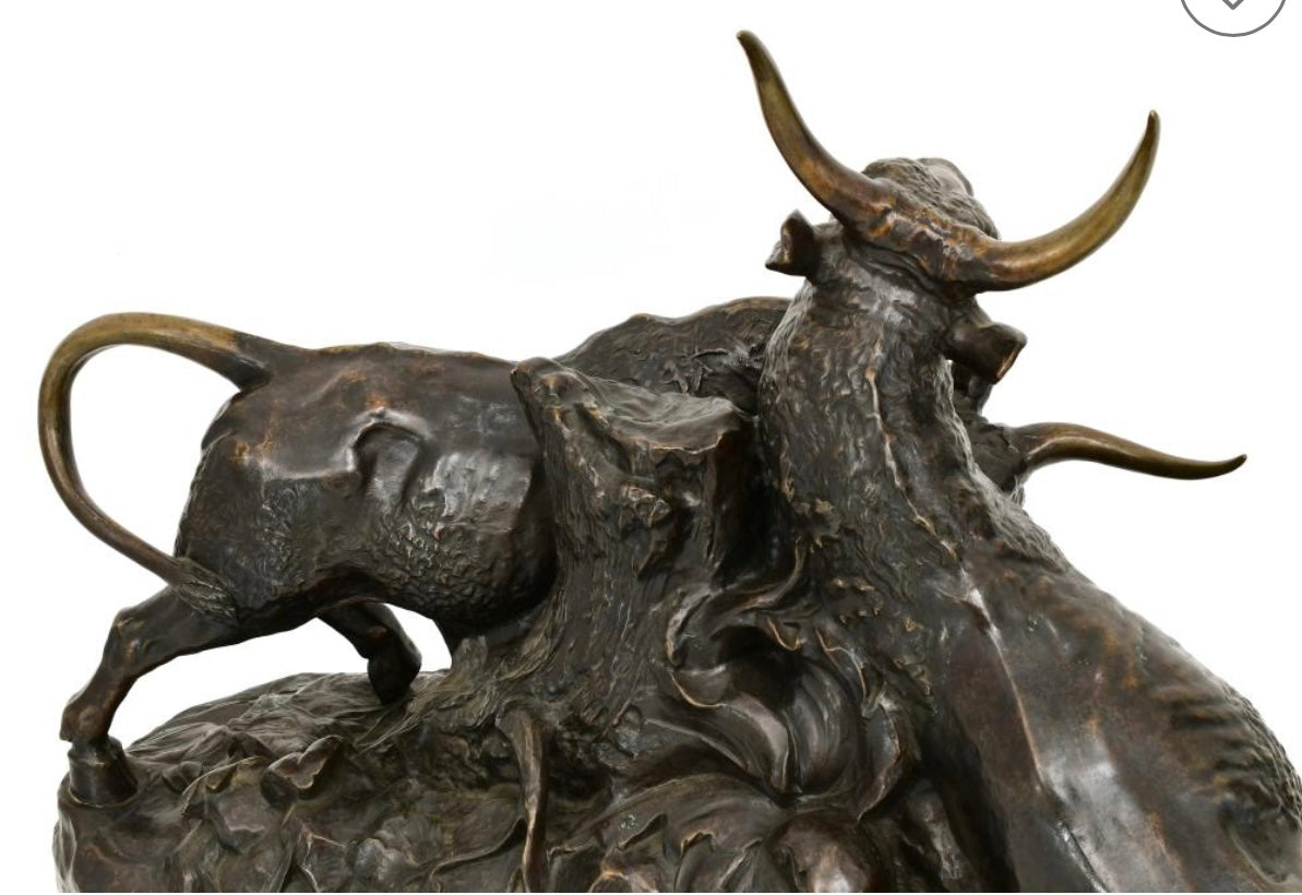 FIGHTING BULLS MONUMENTAL BRONZE JEAN BAPTISTE CLESINGER SCULPTURE.