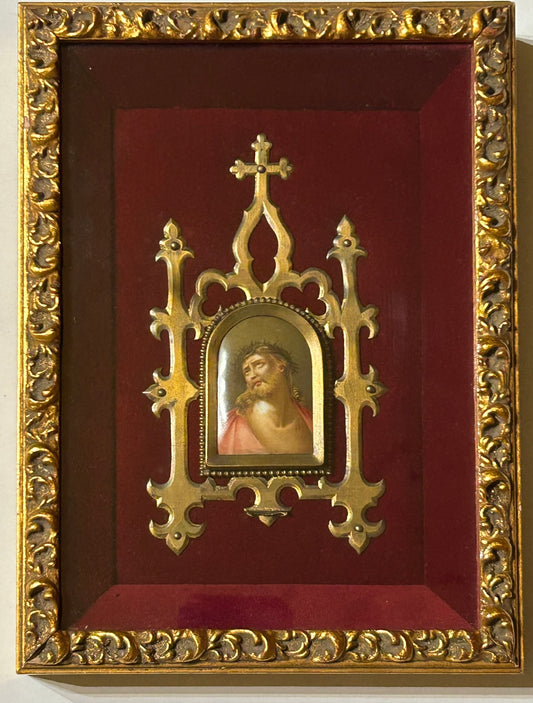 ANTIQUE PAINTING ON PORCELAIN OF JESUS