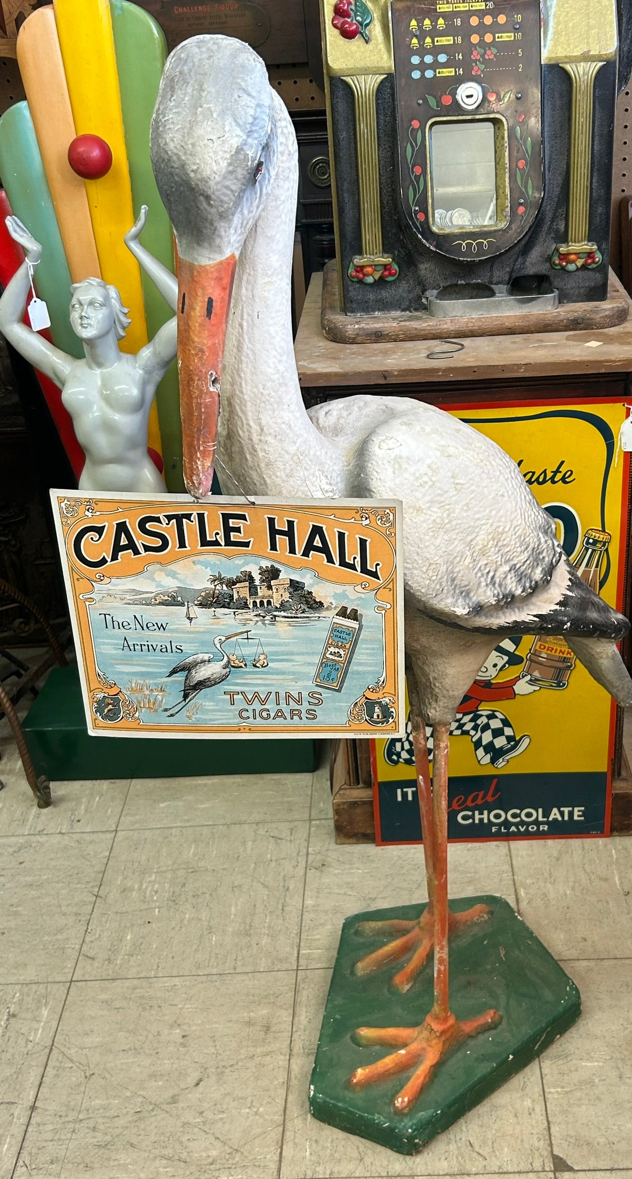 ANTIQUE CASTLE HALL TWINS CIGARS FIGURAL STORK