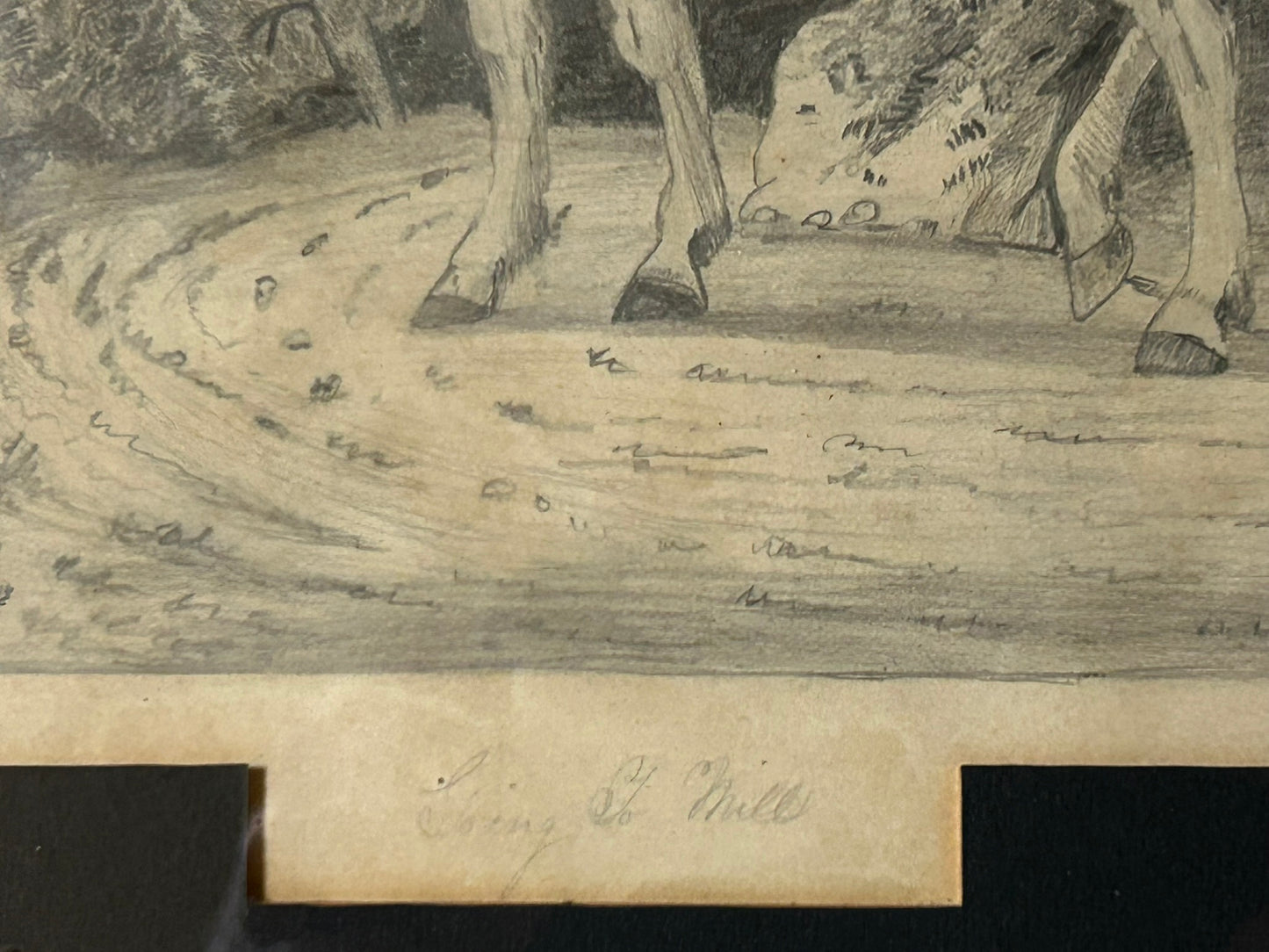 ANTIQUE FOLK ART DRAWING OF HORSE AND RIDER