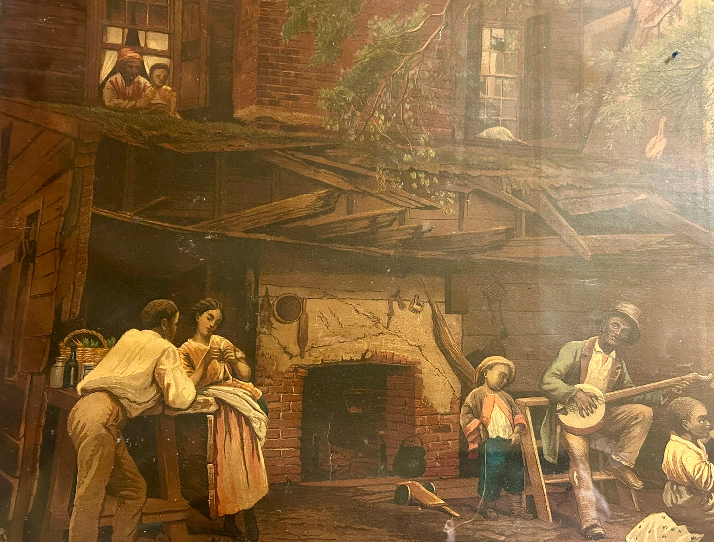 ANTIQUE CHROMO LITHO FROM EASTMAN JOHNSON PAINTING OF BLACK AMERICANS "THE OLD KENTUCKY HOME"