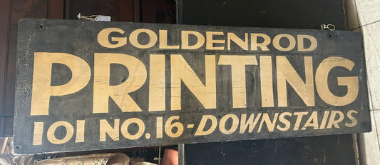 ANTIQUE GOLDENROD PRINTING DOUBLE SIDED WOODEN SIGN FROM LINCOLN NEBRASKA