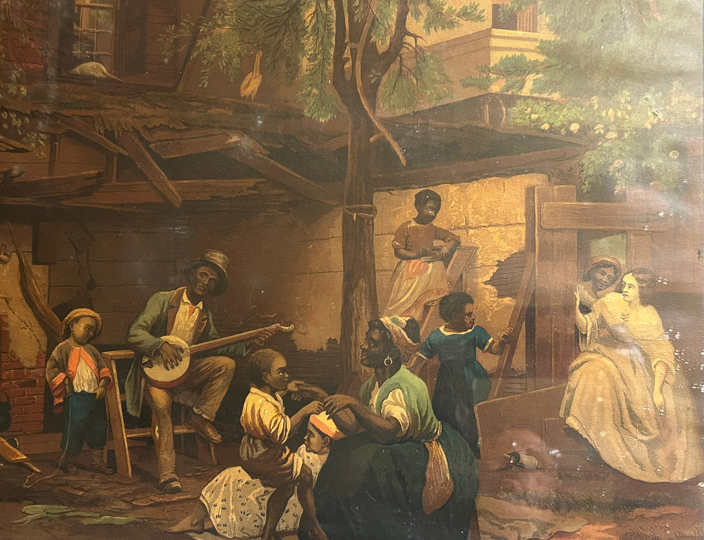 ANTIQUE CHROMO LITHO FROM EASTMAN JOHNSON PAINTING OF BLACK AMERICANS "THE OLD KENTUCKY HOME"