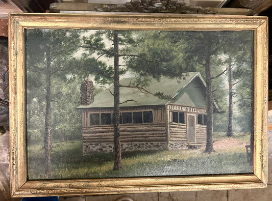 HENRY HOWARD BAGG NEBRASKA & CALIFORNIA ARTIST 1852-1928 CABIN SCENE PAINTING