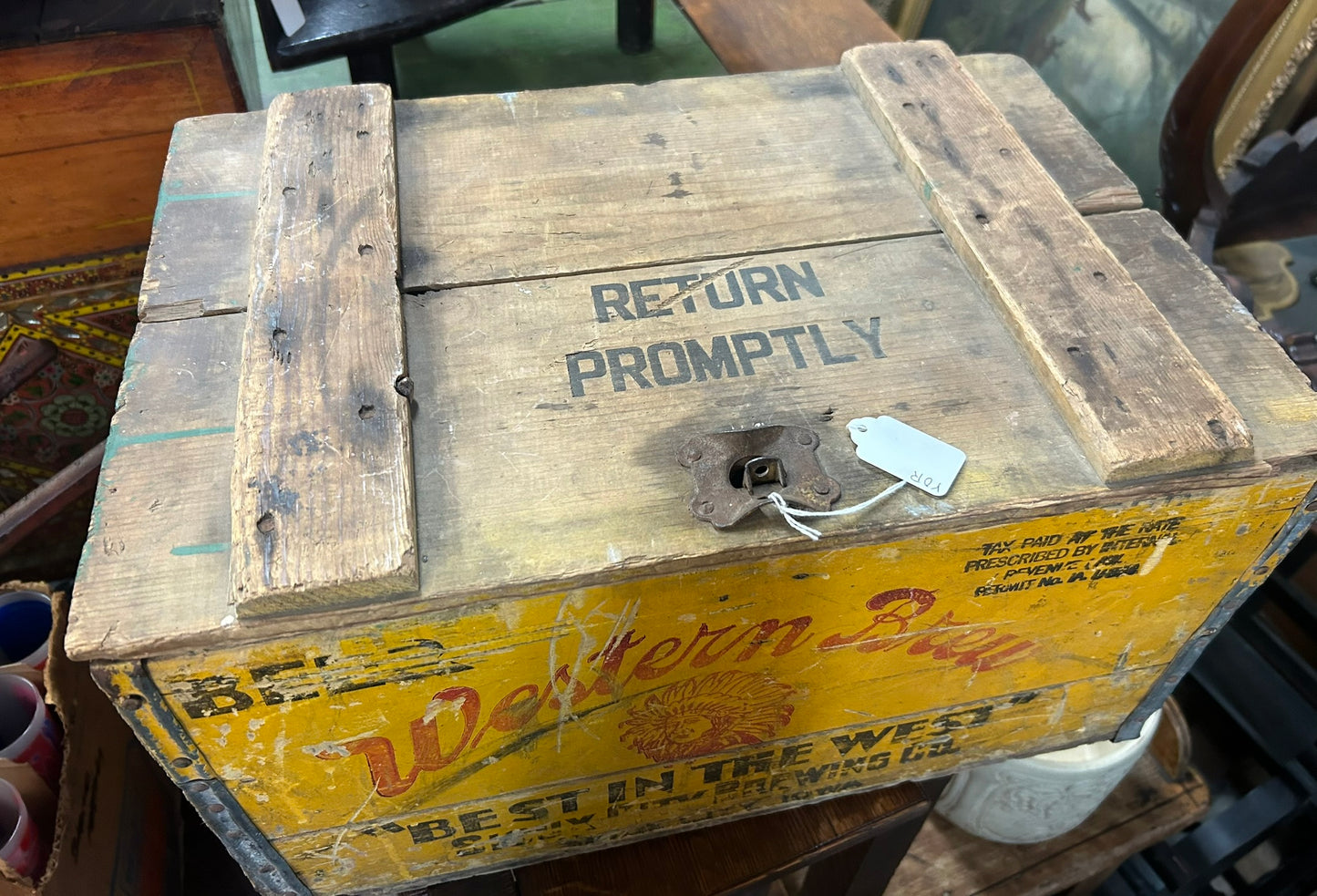 RARE IOWA WESTERN BREU BEER WOODEN CRATE