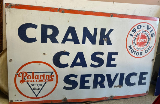 PORCELAIN ENAMEL STANDARD OIL POLARINE CRANK CASE SERVICE SIGN