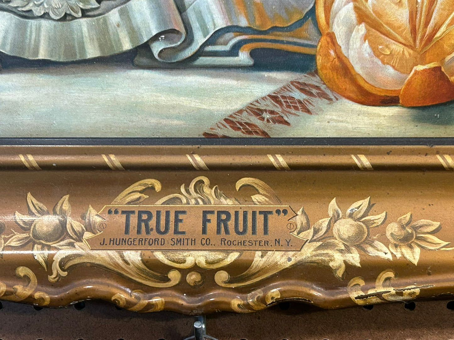 TIN TRUE FRUIT ANTIQUE ADVERTISING SIGN