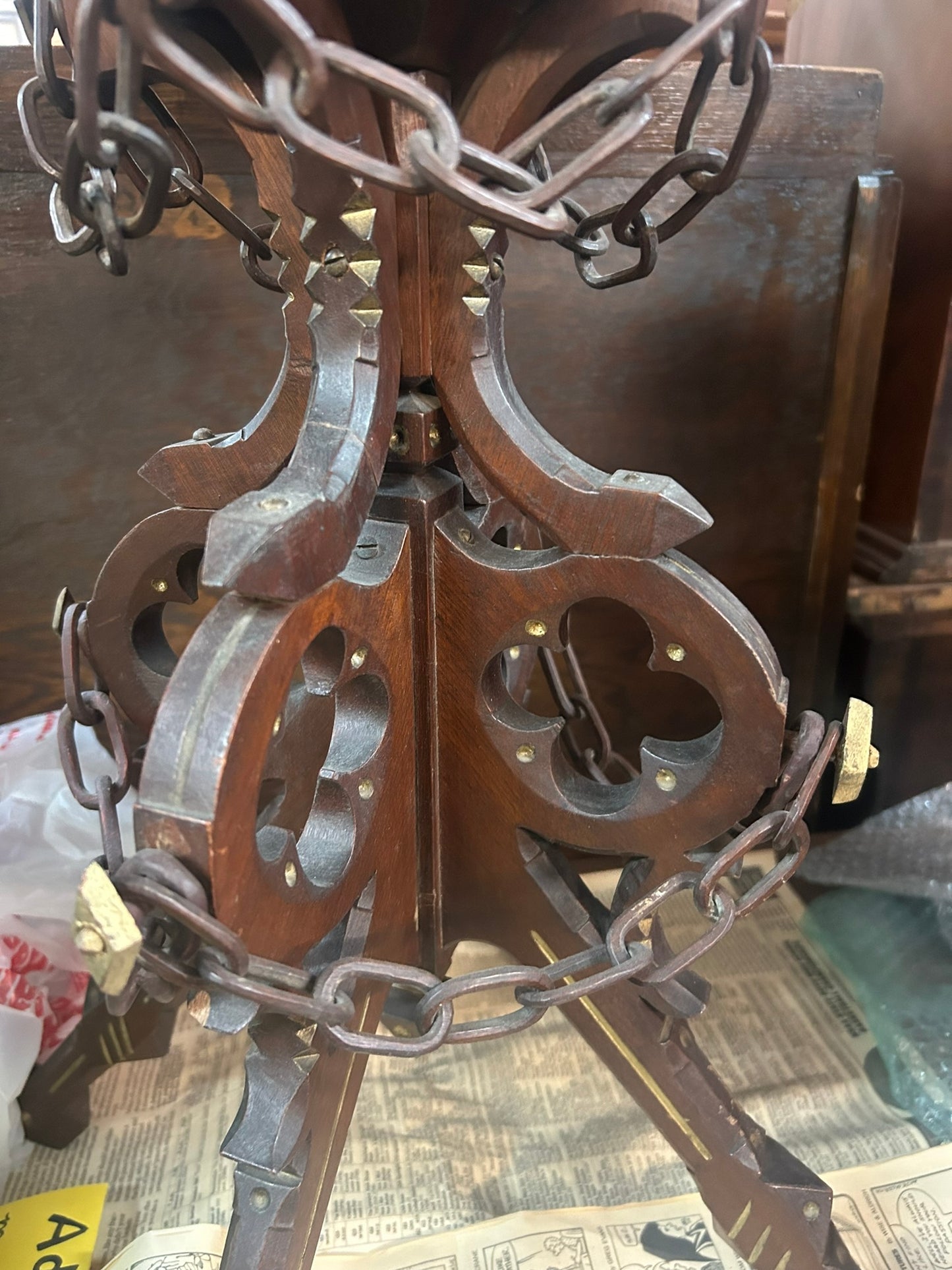 ANTIQUE FOLK ART PRISON MADE CARVED STAND