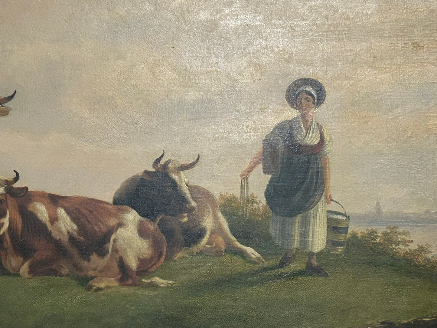ALBERTUS VERHOESEN 1806-1881 WOMAN WITH COWS PAINTING