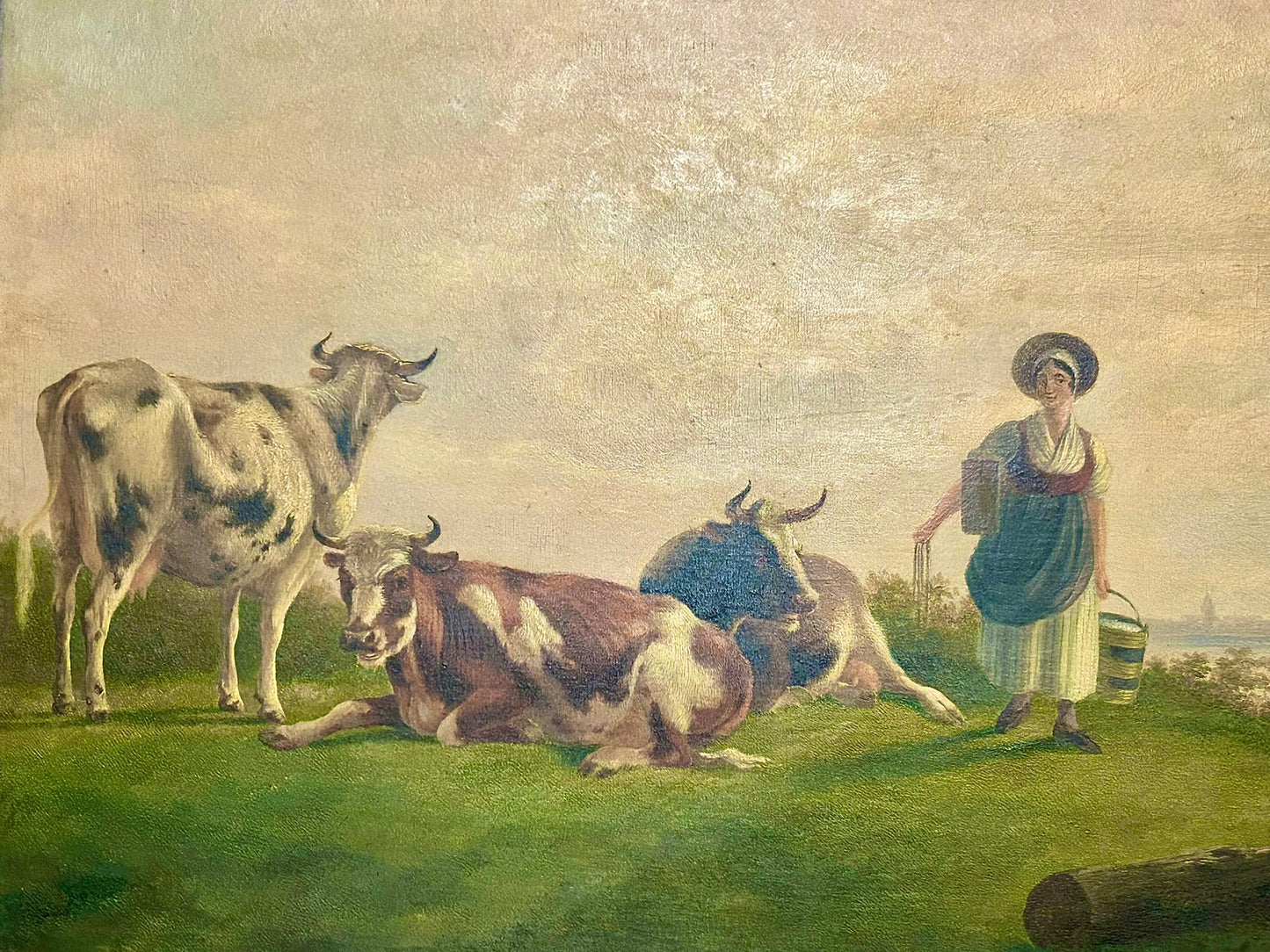 ALBERTUS VERHOESEN 1806-1881 WOMAN WITH COWS PAINTING