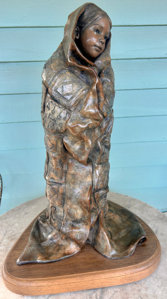 ANGELA MIA DE LA VEGA BRONZE SCULPTURE OF A GIRL "SECURITY BLANKET"