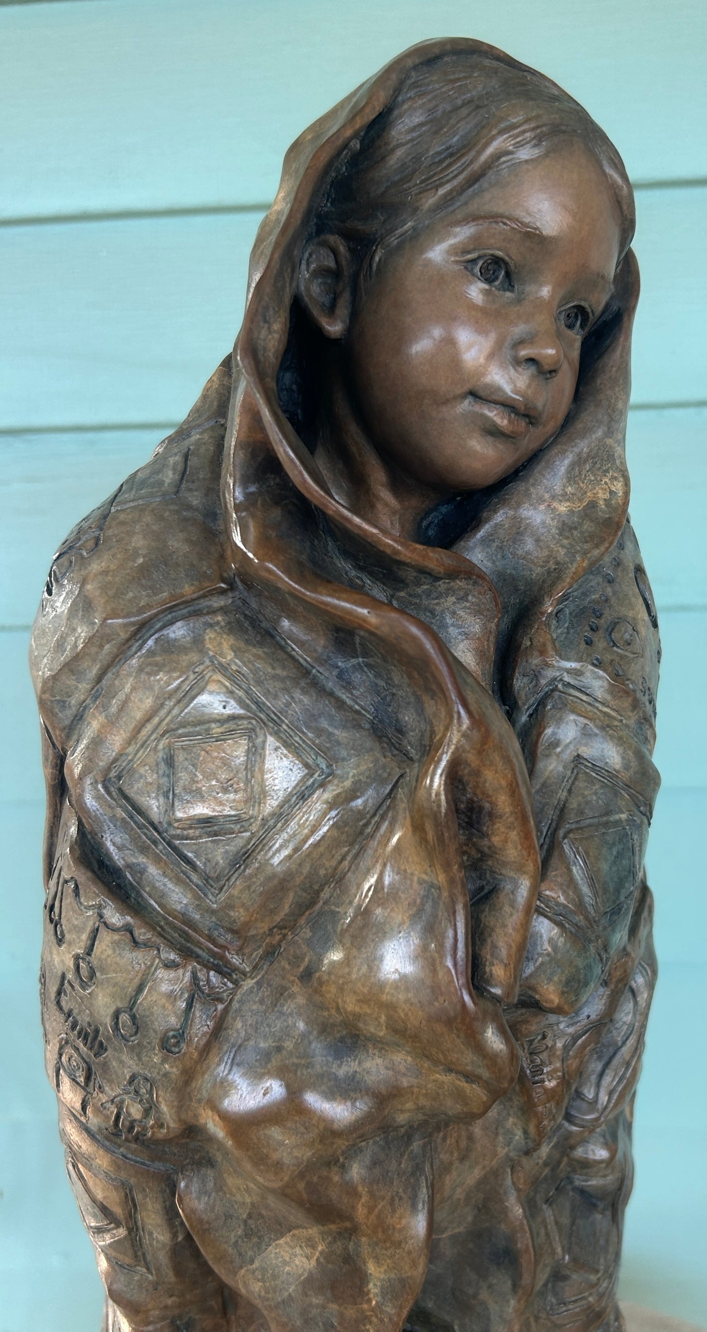 ANGELA MIA DE LA VEGA BRONZE SCULPTURE OF A GIRL "SECURITY BLANKET"