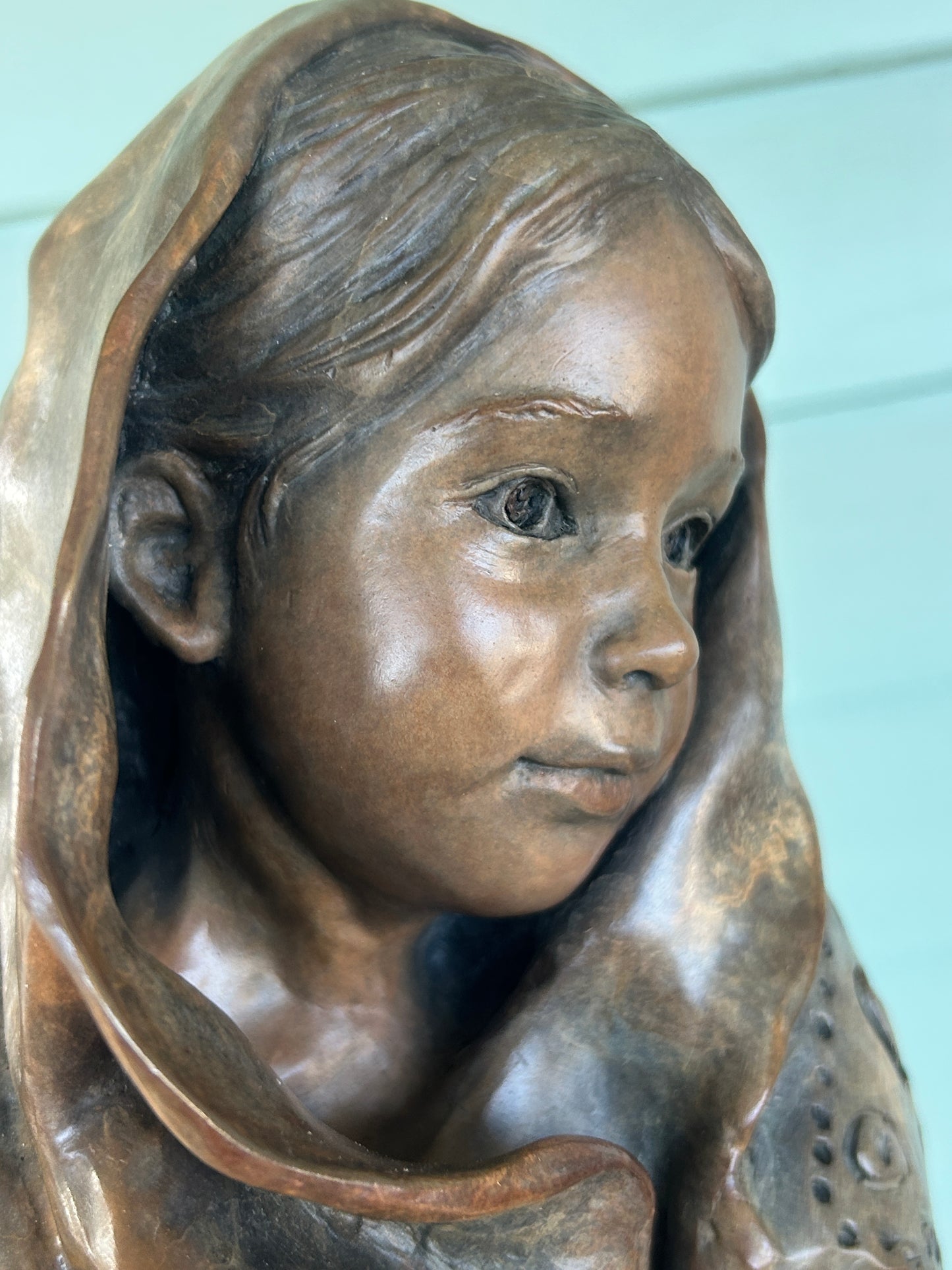ANGELA MIA DE LA VEGA BRONZE SCULPTURE OF A GIRL "SECURITY BLANKET"
