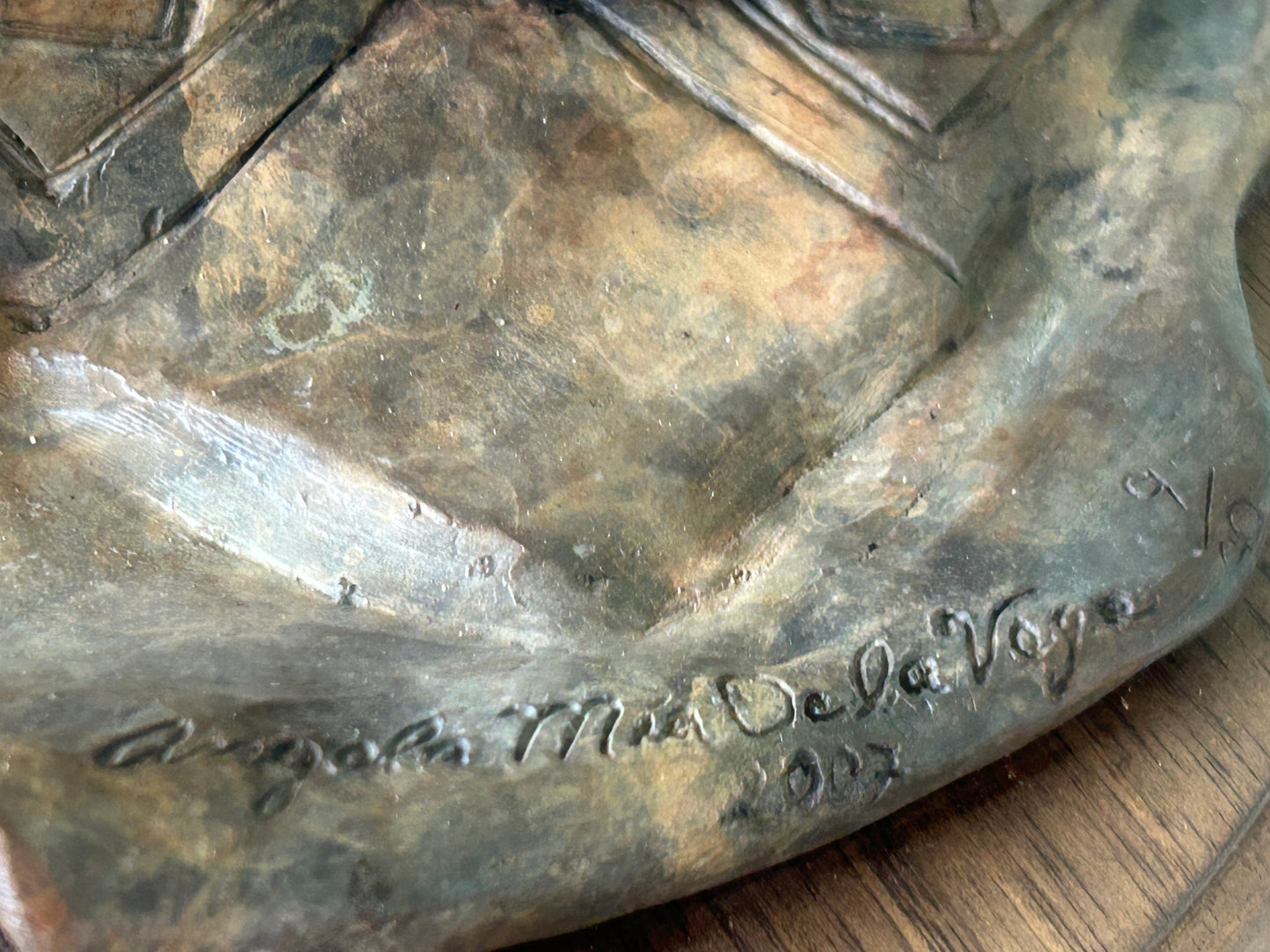 ANGELA MIA DE LA VEGA BRONZE SCULPTURE OF A GIRL "SECURITY BLANKET"